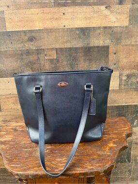 Classic Navy Leather Tote Handbag coach